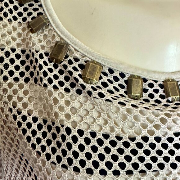 Ruby Rd. Petite PM Striped Mesh Overlay Top with Embellished Neckline - Picture 2 of 4